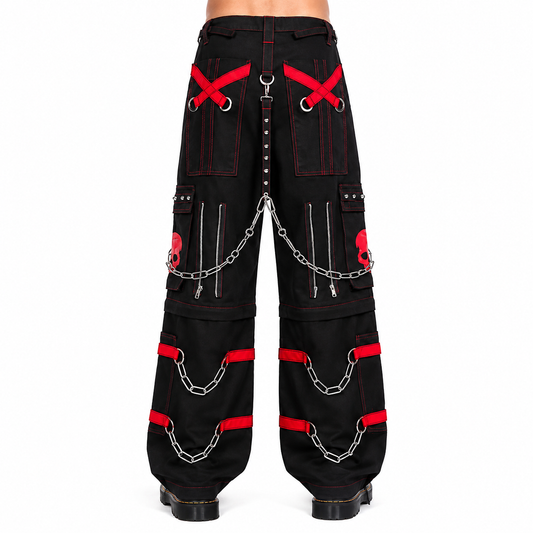 Gothic Bondage Black Skull Zip Off Pants Black Amp Red Alternative Punk Rock Emo Trouser Pant/Usa