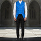 Men's Double Breasted Governor Vest Waistcoat Vtg Brocade Gothic Steampunk/Usa Royal Blue