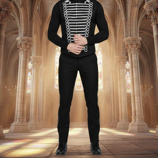 Men's Military Hussar Sleeveless Black Vest Black &amp; Silver Jacket Usa