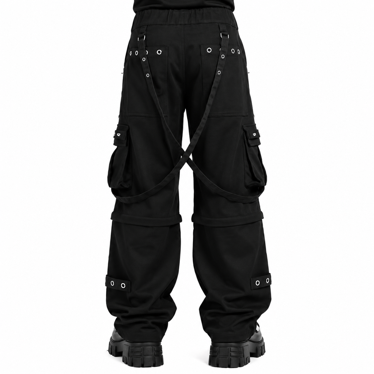 Men's Black Gothic Punk Pants With Straps Fleece Pants Alternative Wears