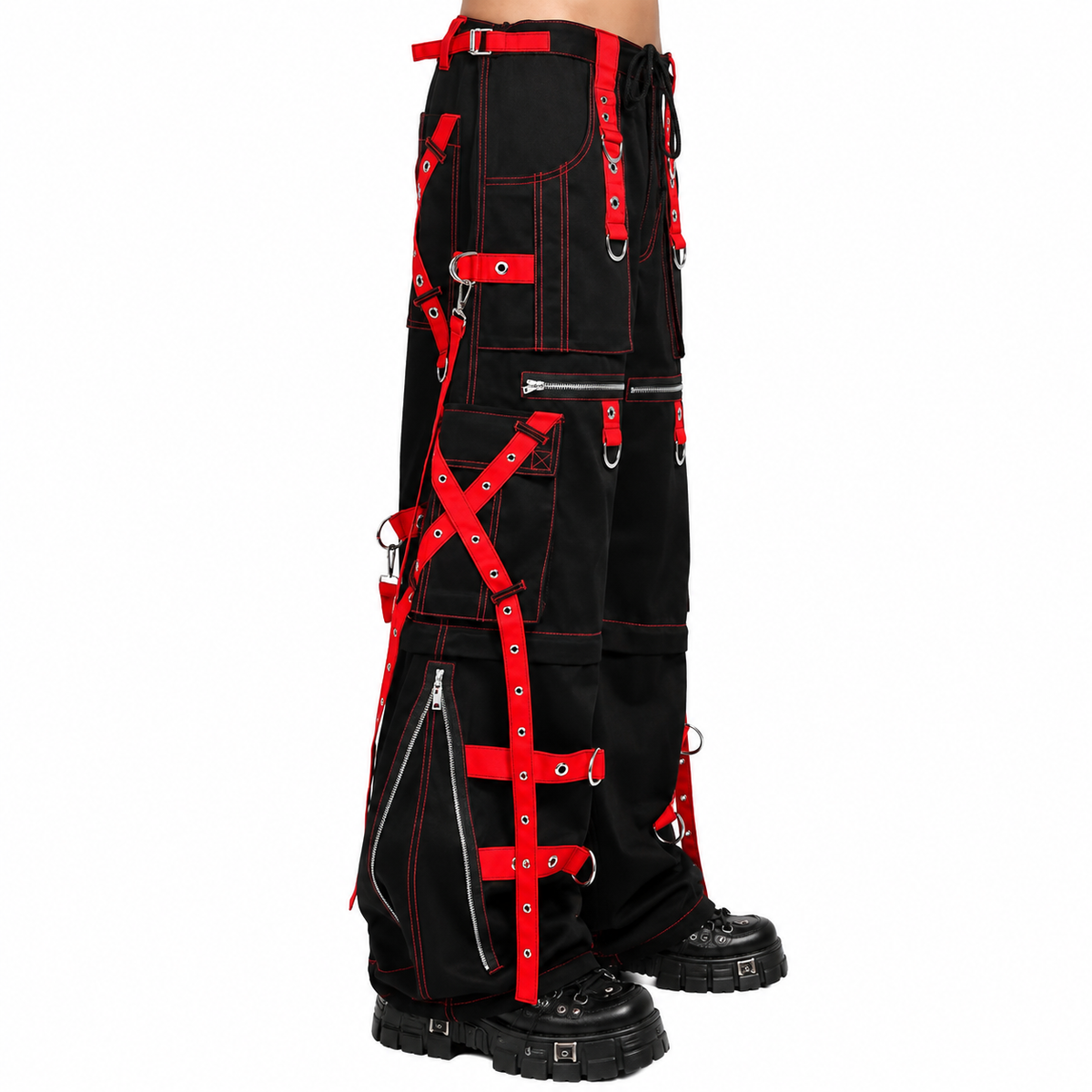 Gothic Men's Zip Off Pants Black Red