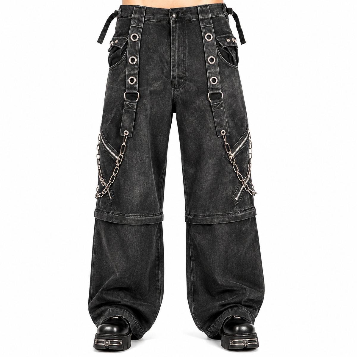 Prime Quality Bondage Gothic Wax Cotton Men's Cyber Rave Techno Jeans Punk Shorts Biker Pants USA