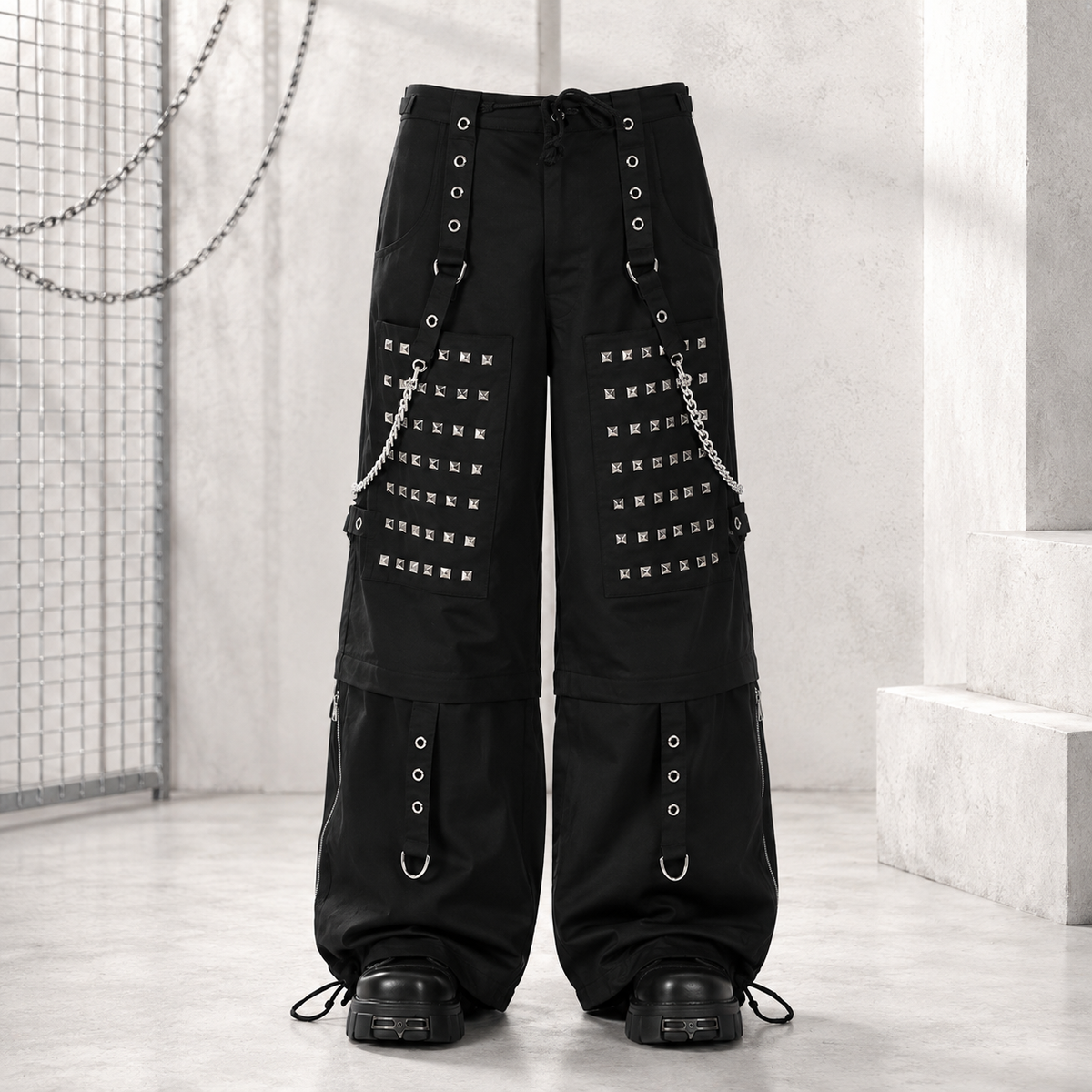 Gothic Men Black Goth Monster Studs Goth Punk Rock Pants