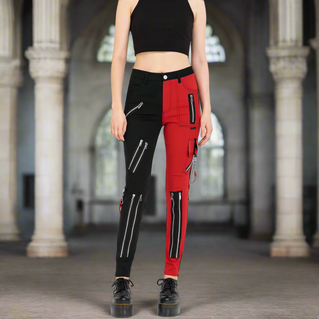 Women's Handmade Chains Split Leg Rhinestones Gothic Punk Emo Pants Straps Pants