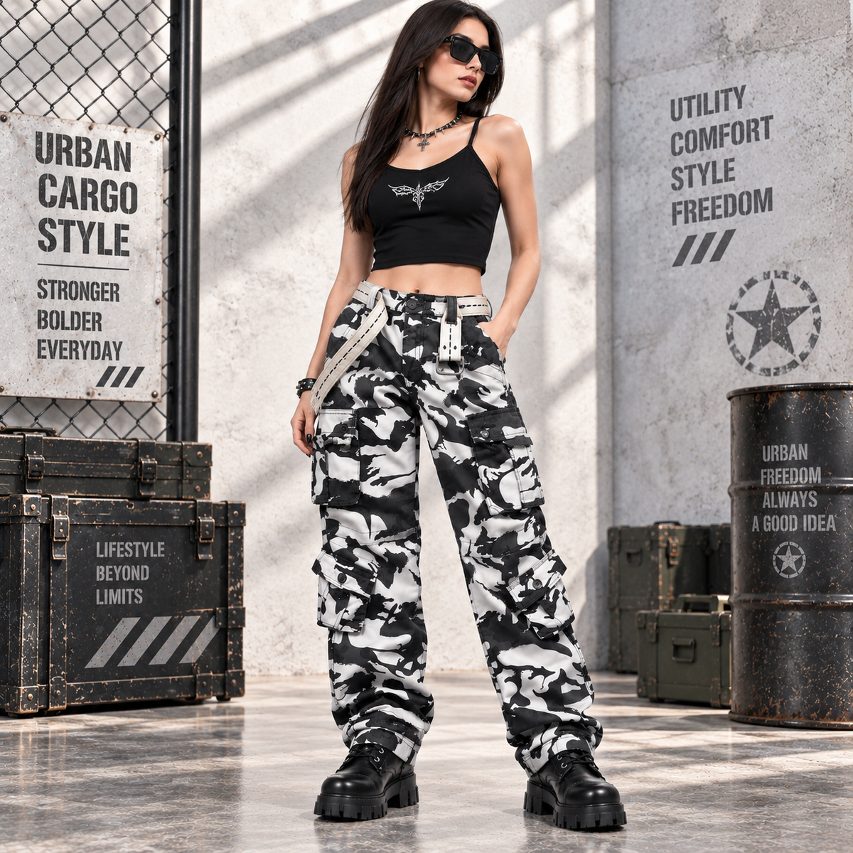Men's Cotton Casual Military Army Camo Combat Work Cargo Pants with 8 Pockets