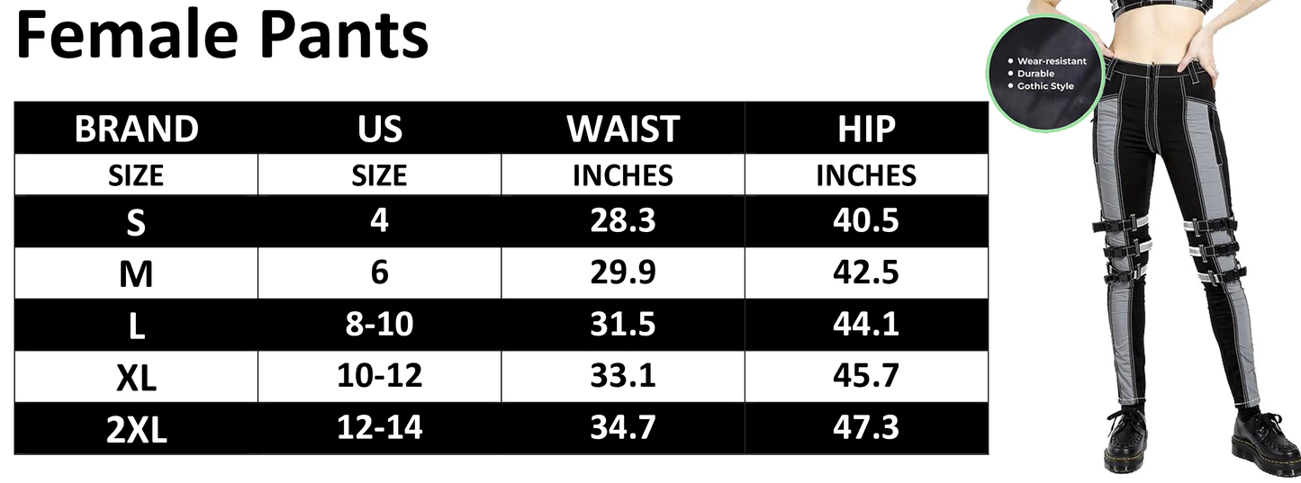 Prime Quality Black Gothic Women's Chains Black Rhinestones Gothic Punk Reflector Panel Emo Pants Straps Pants