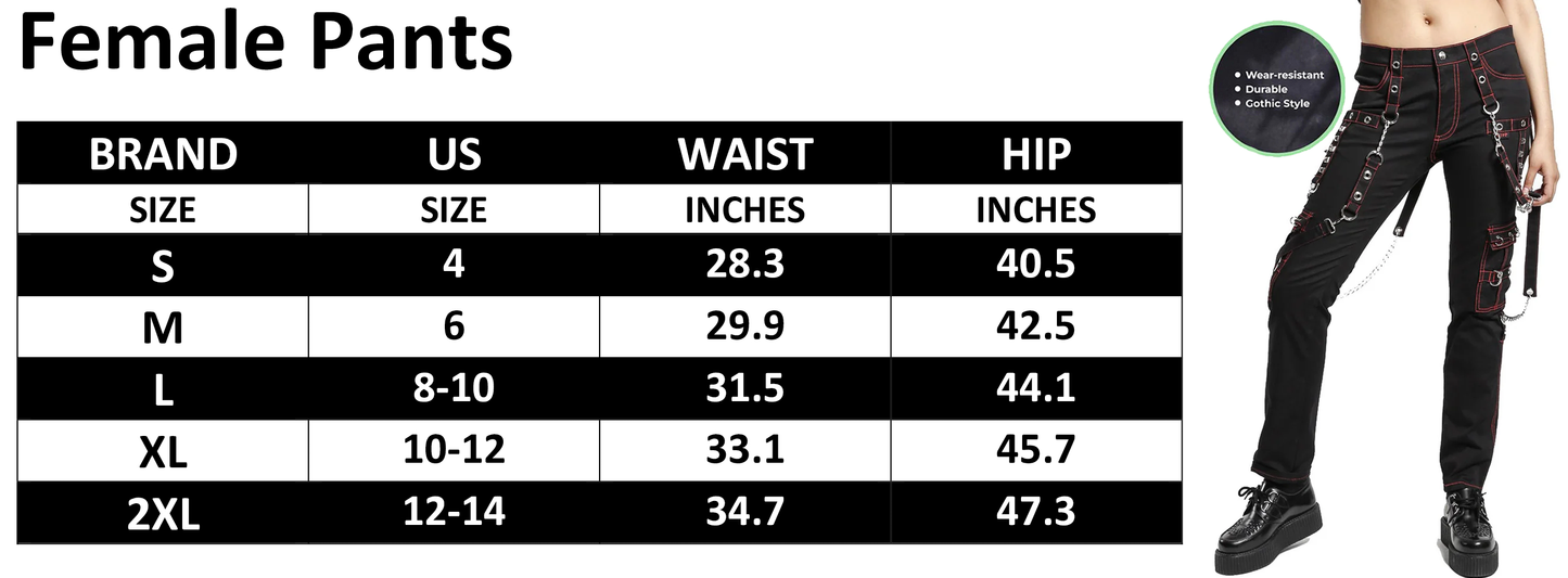 Prime Quality Gothic Women's Military Officer Trousers Black Red/Black Rhinestones Gothic Punk Emo Pants