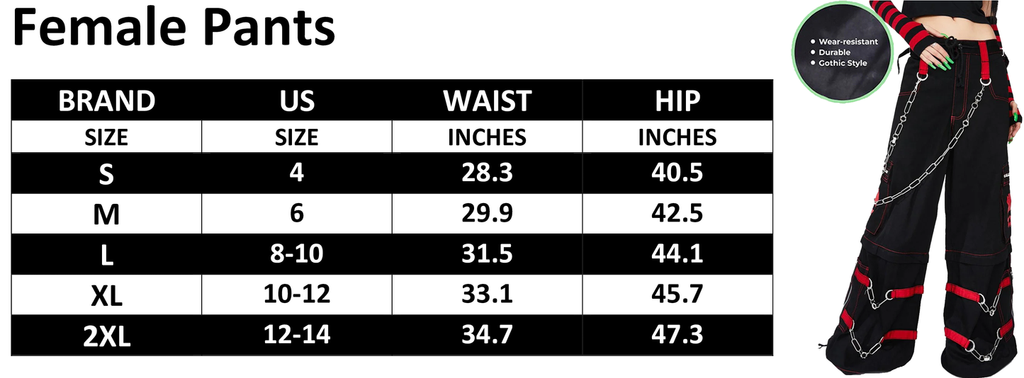 Gothic Bondage Black/Red Big Skull Women Pant Alternative Punk Rock Emo Trouser Pant Shorts/USA