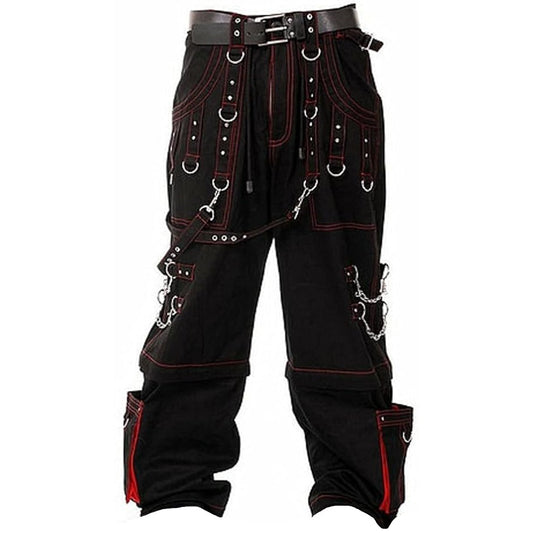 Men Gothic Handmade Bondage Trouser Cyber Red Thread Shorts Metal Studs Trouser Pant/USA