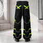 New Biohazard Men Gothic Black Lime Bondage Reflective Biohazard Symbol Pant Alternative Punk Rock Trouser Shorts