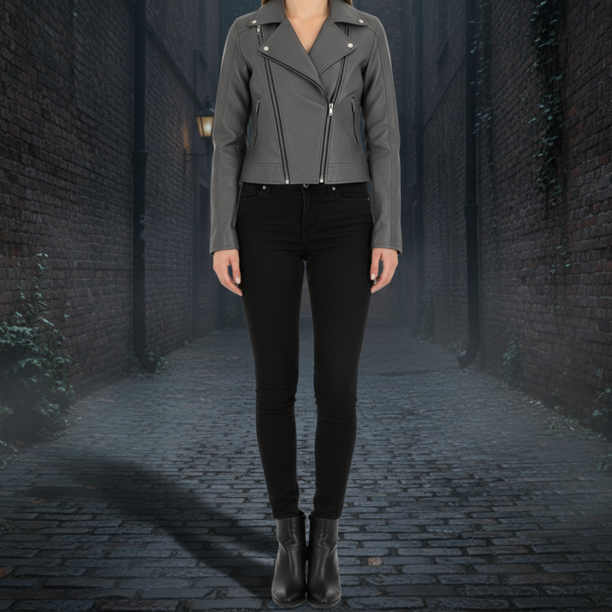 Women's Black Slim Fit Biker Style Moto Faux Leather Jacket