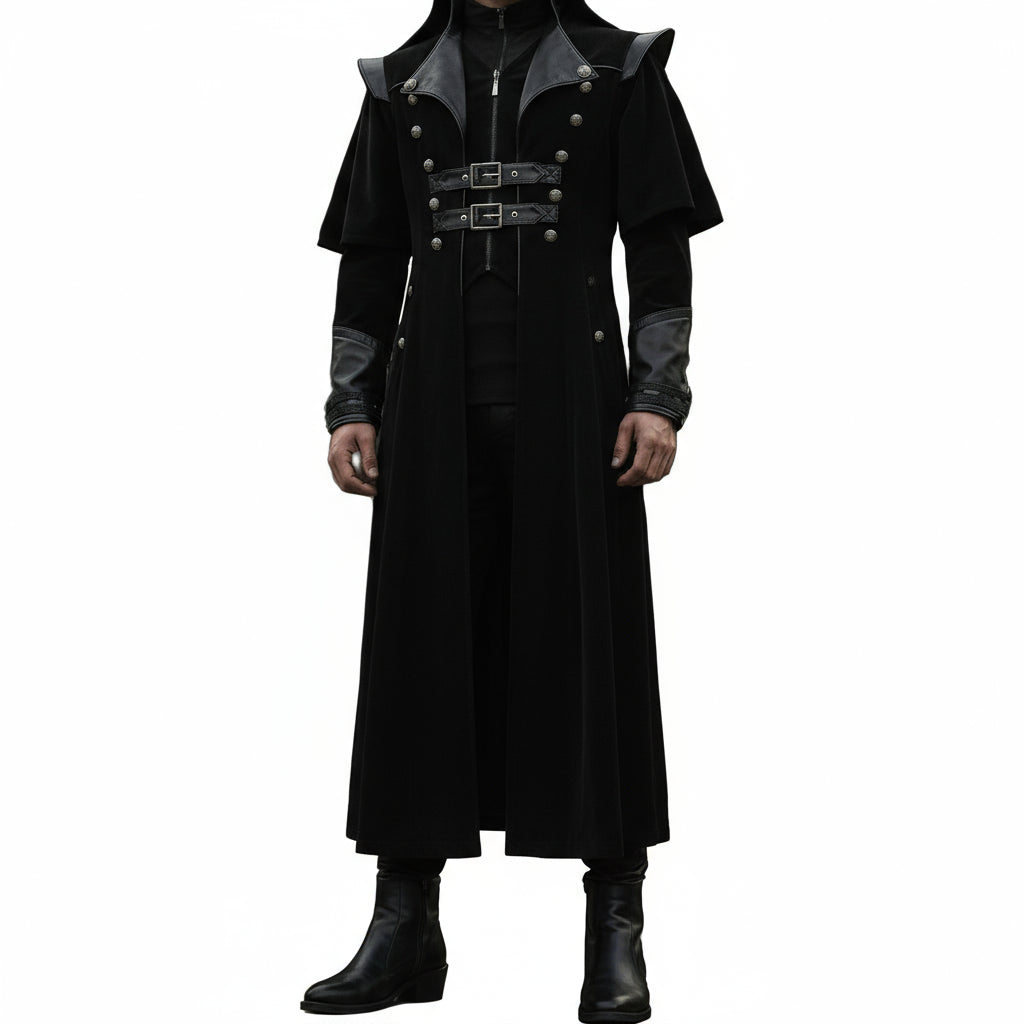 Gothic Steampunk Military Black Jacket Men's Punk Highwayman Regency Long Coat