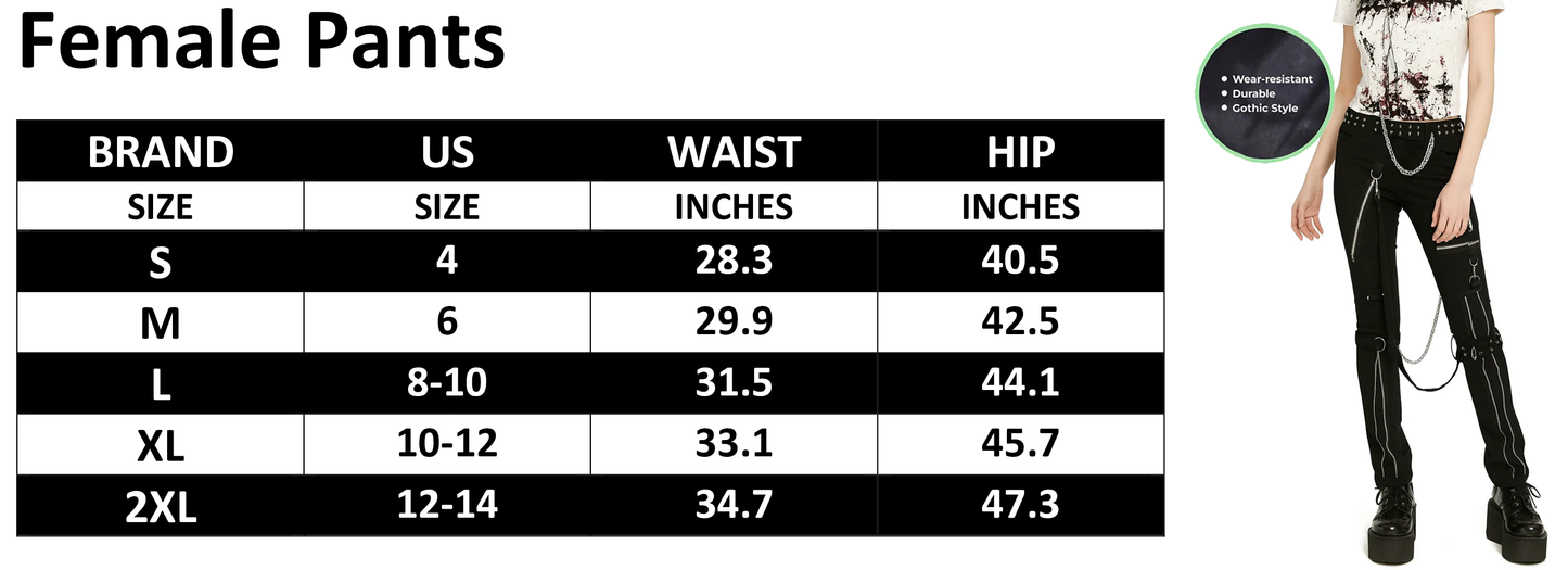 Women's Gothic Punk Emo Bondage Black Straps Goth Zipper Rock Star Tripp Pants