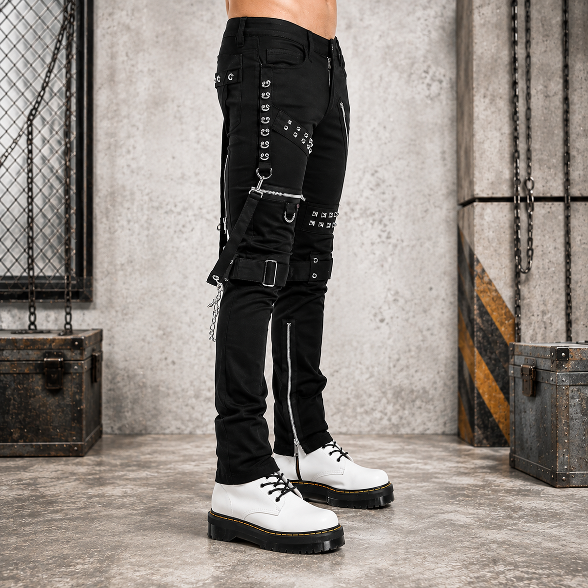 Men Gothic Bondage Black Pant Rock Hard Trouser Heavy Weight Emo Pants