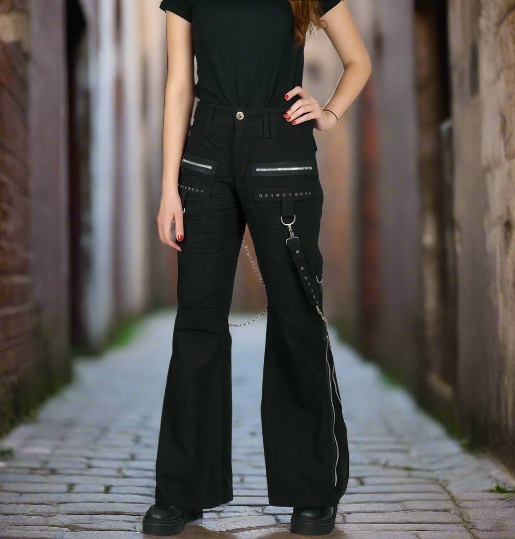 Women's Chains Black Rhinestones Gothic Punk Emo Pants Straps Baggy Pants