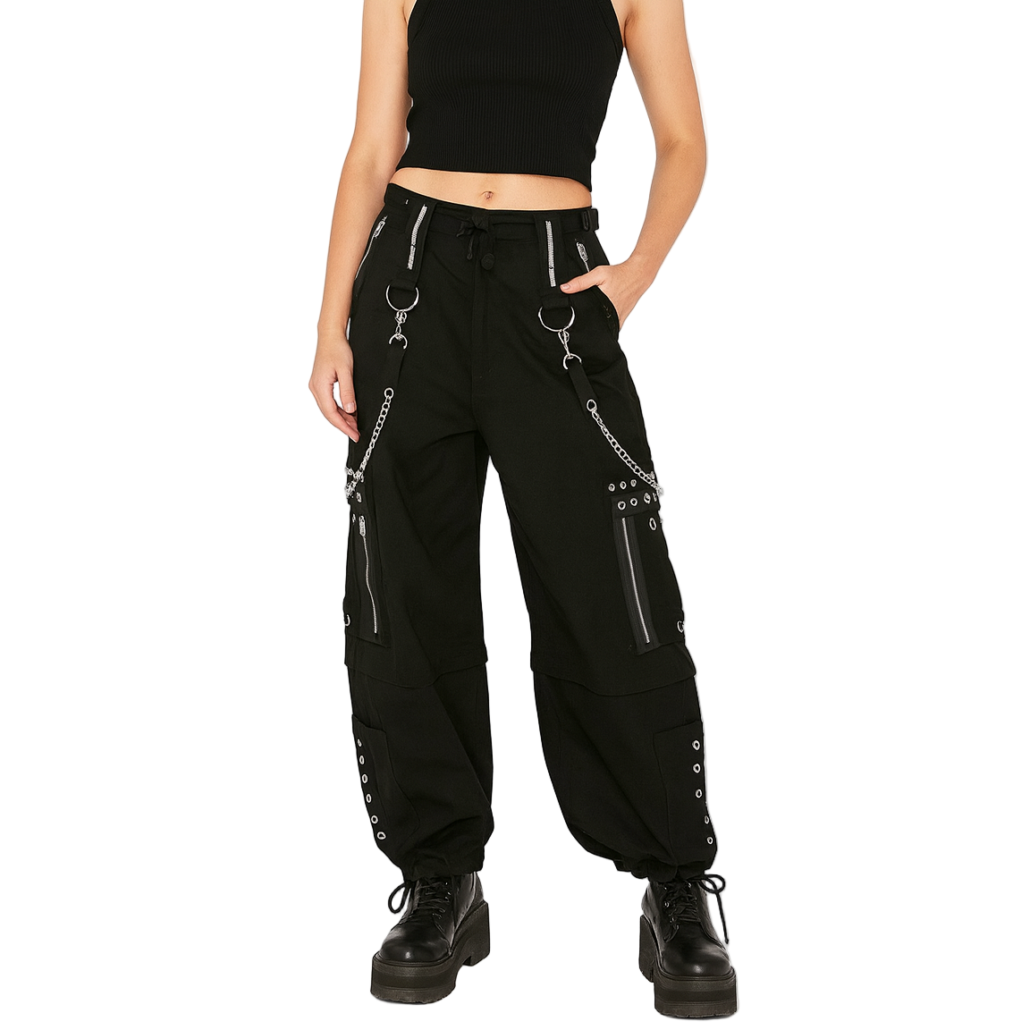 Handmade Gothic Women's Black Chrome Trousers Punk Rock Studs Metal /Chain Trouser Pant/USA