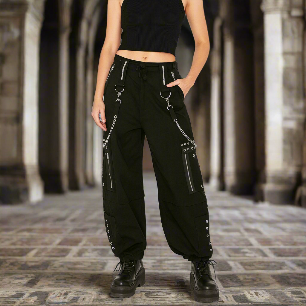 Handmade Gothic Women's Black Chrome Trousers Punk Rock Studs Metal /Chain Trouser Pant/USA