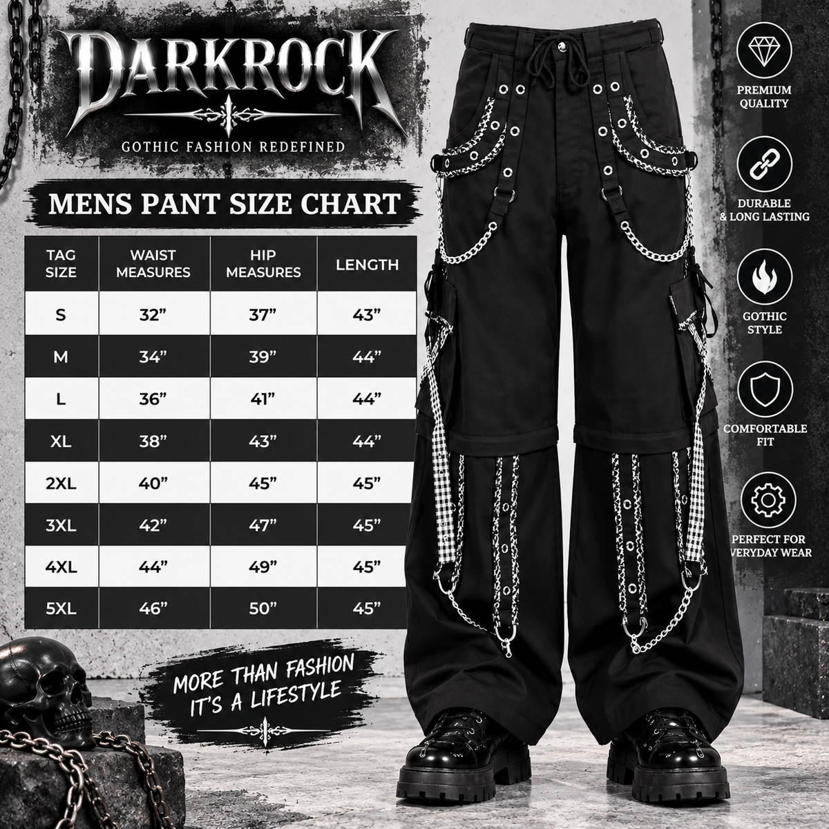 Gothic Men's Peep Dark Street Pant White