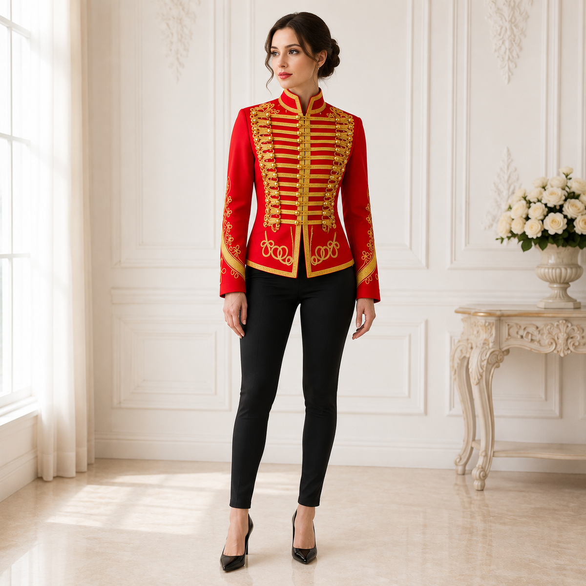 Men’s Adam Luxe Military Drummer Jacket – Red Parade Hussar Style