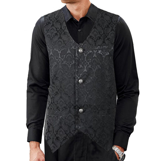 Men's Waistcoat Vest Black Brocade Gothic Steampunk VTG /USA