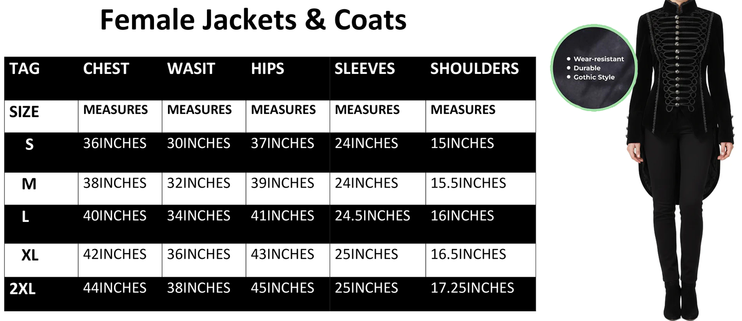 Women's Handmade Black Velvet Gothic Victorian Steampunk Gothic Long Coat