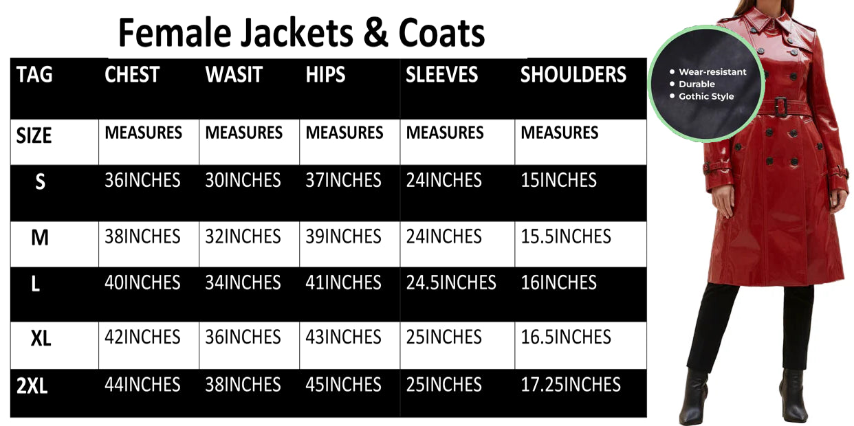 Prime Quality Red Pvc Vinyl Women's Trench Coat