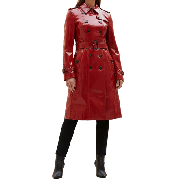 Prime Quality Red Pvc Vinyl Women's Trench Coat
