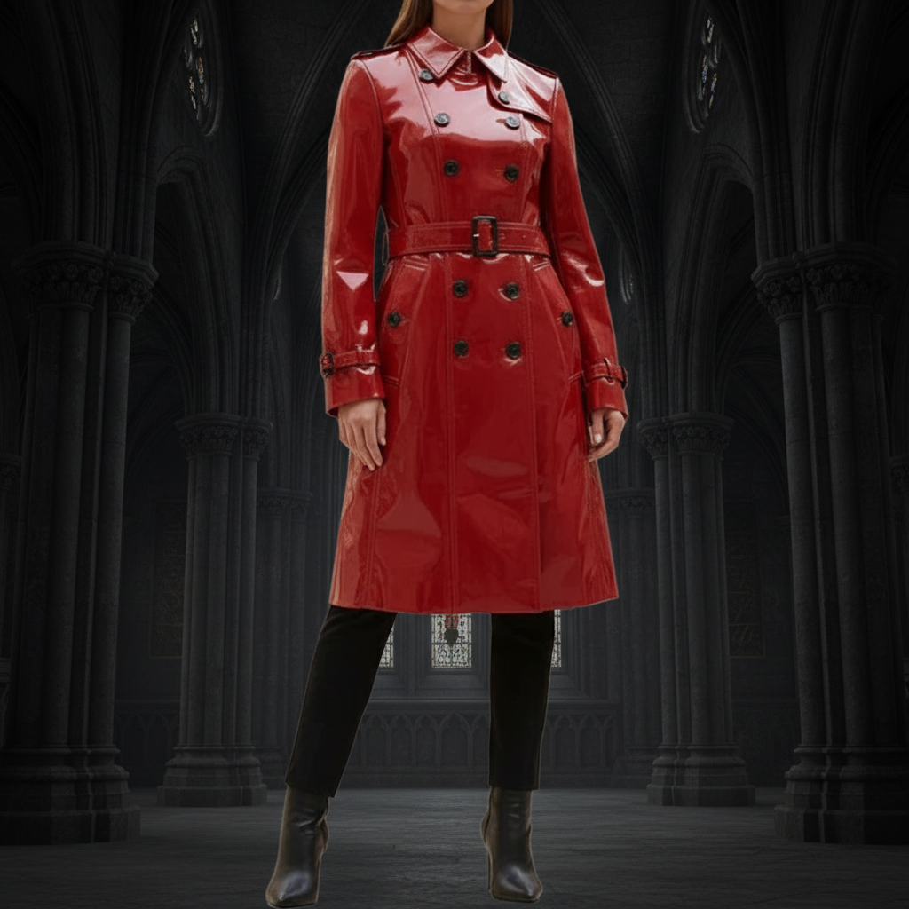 Prime Quality Red Pvc Vinyl Women's Trench Coat