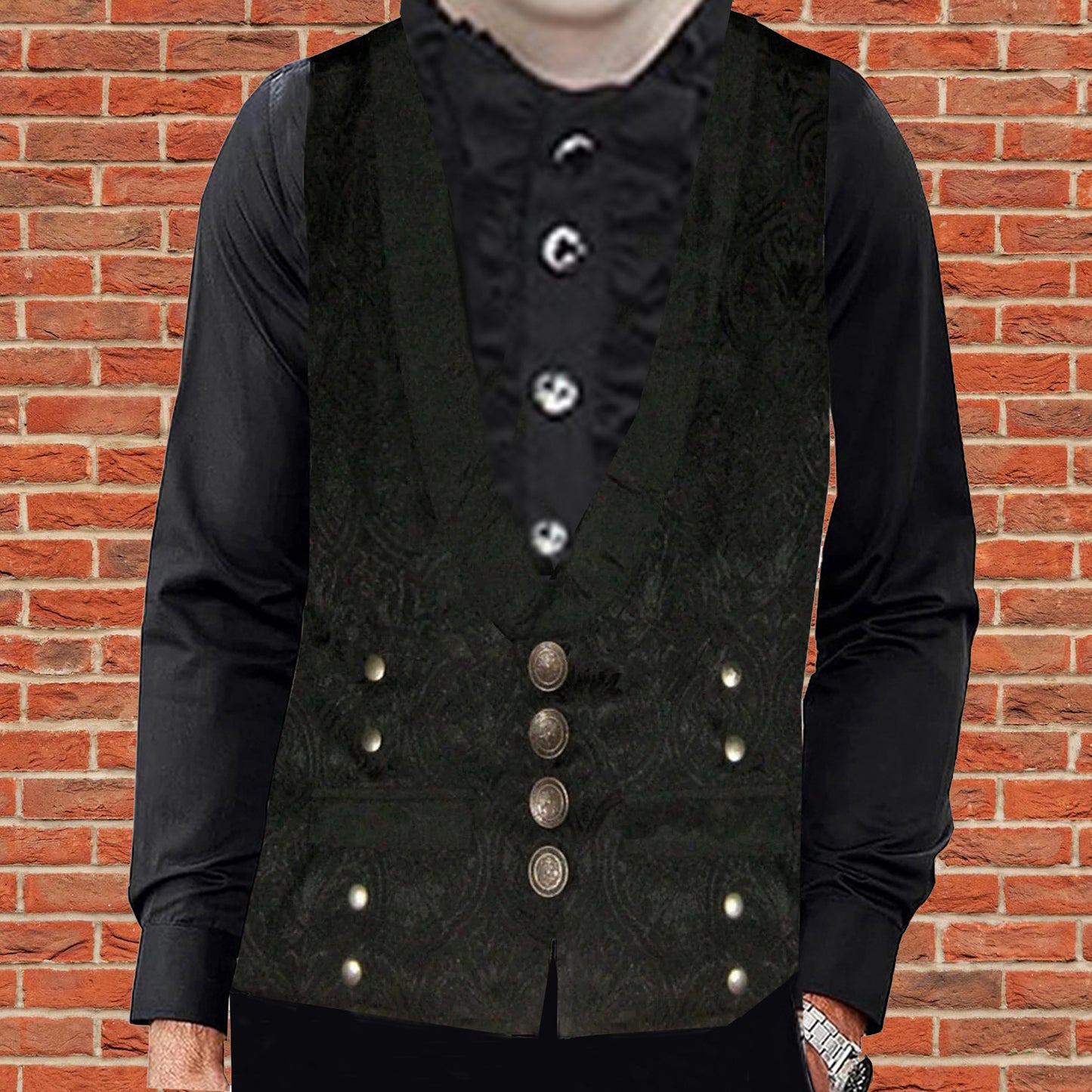 Victorian Steampunk Edwardian Western Brocade Gothic Black Men's Vest