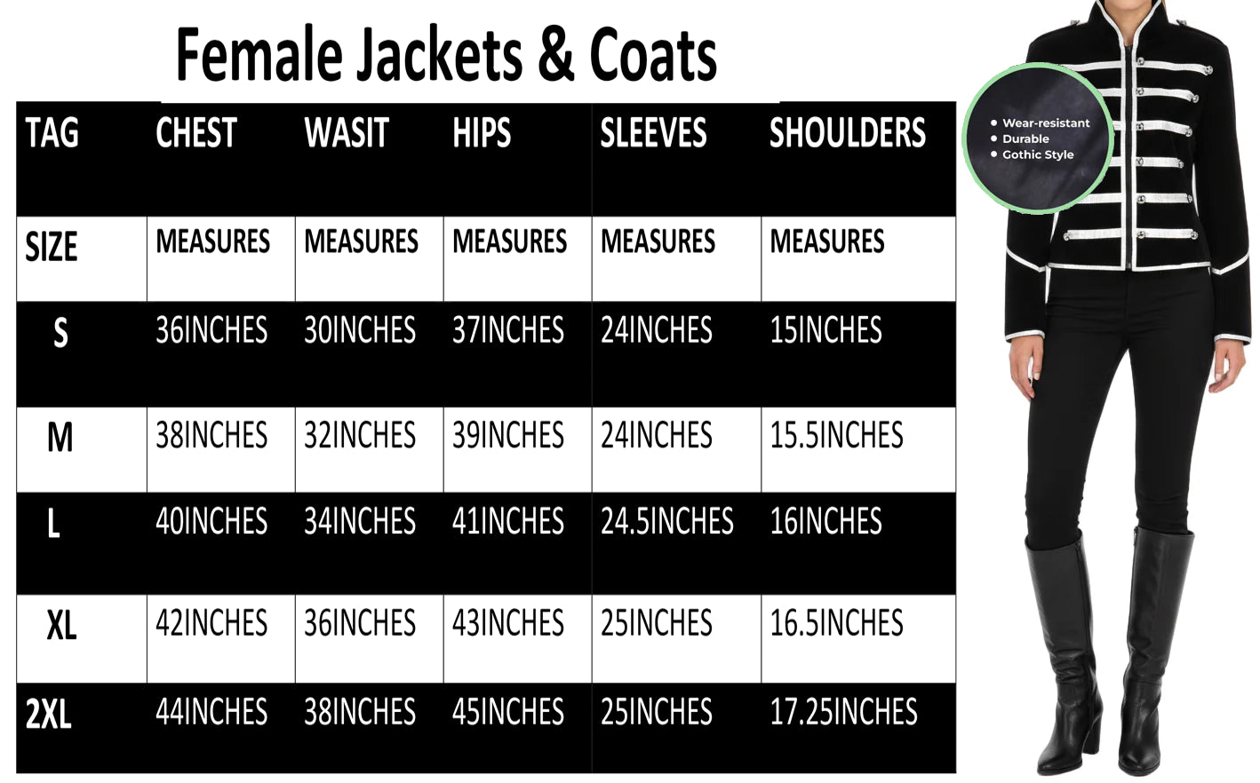 Prime Quality Handmade Women's Black Silver Parade Ladies Jacket Steampunk Military Punk Rock Gothic