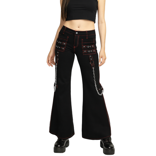 Prime Quality Black Gothic Women's Chains Black Rhinestones Gothic Punk Emo Pants Straps Baggy Pant