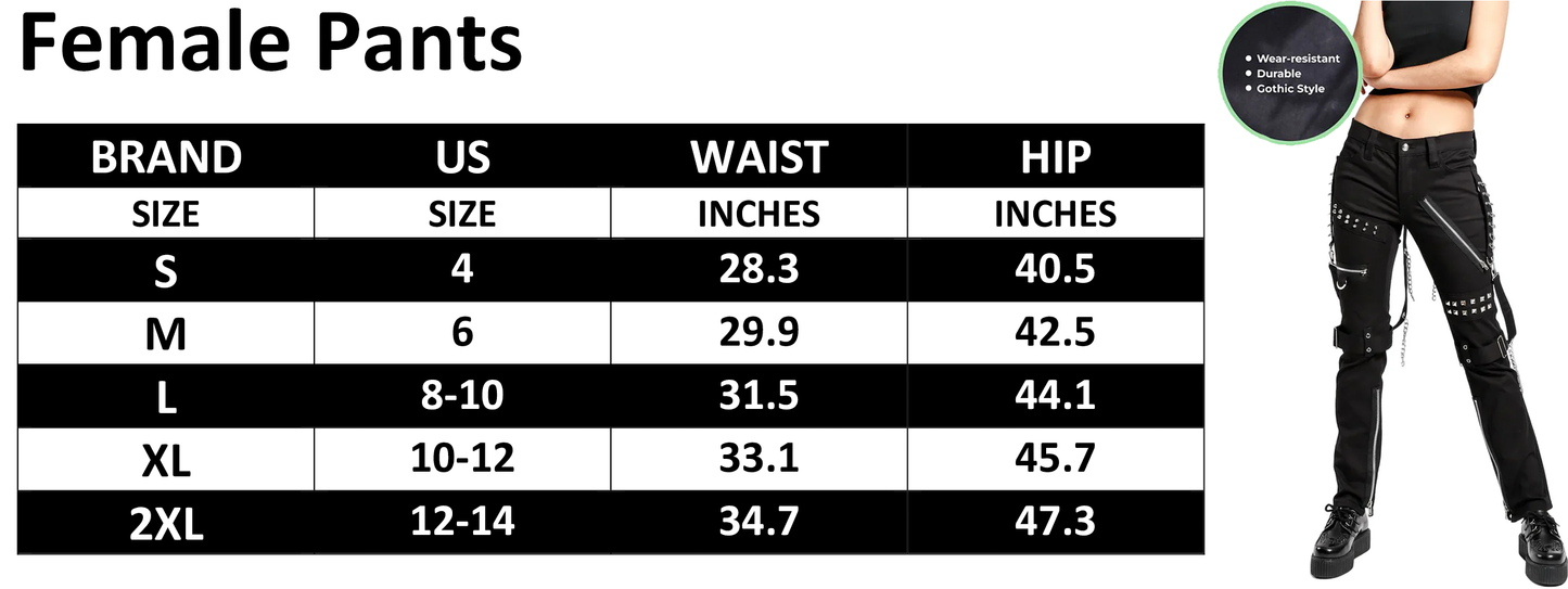 Women Gothic Bondage Black  Pant Rock Hard Trouser Heavy Weight Emo/Pants