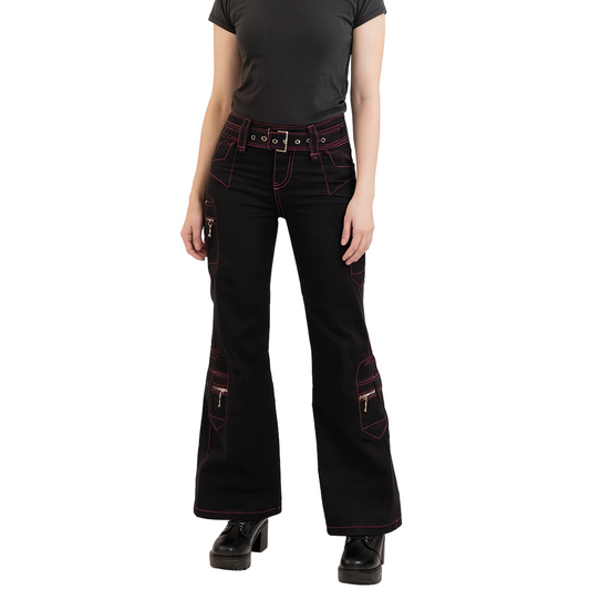 Women's Handmade Chains Black Rhinestones Gothic Punk Buckles Enigma Pant Emo Pink Pants Straps Baggy Pants