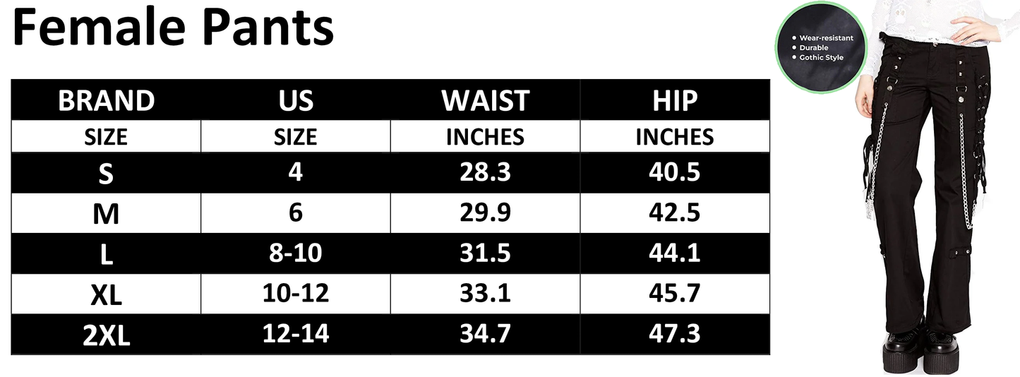 Women Gothic Rave Black Chain Rock Star Straps Metal Punk Show Pants