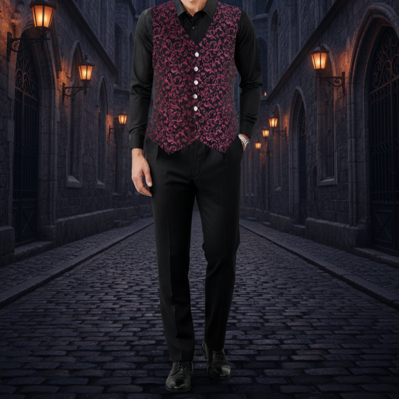 Premium Men's Designer Stylish Casual Brocade Maroon Vest /USA Sizes