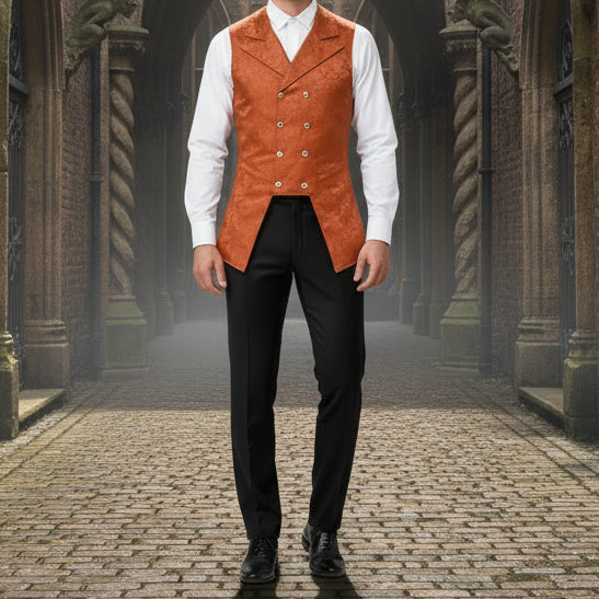 Men's Double Breasted Governor Vest Waistcoat VTG Brocade Gothic Steampunk/USA Brown Brocade