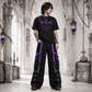 Men Gothic Pant Black Purple Punk Baggy Pant With Chrome Rings & Amp; Chain USA