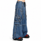 Extreme Bondage Light Blue Denim Pants Skater Gothic Punk Rocker Cyber Biker Black Dagger Trouser Pant Shorts With Handcuffs Hardware