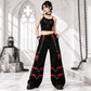 Gothic Bondage Black Skull Zip Off Pants Black Amp Red Alternative Punk Rock Emo Trouser Pant/Usa