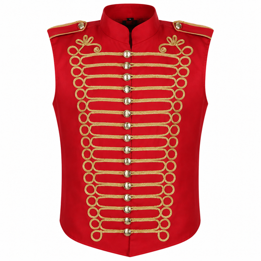 Men's Military Hussar Sleeveless Vest Red & Gold Jacket Free Shipping Usa