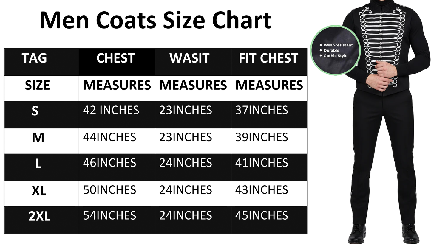 Men's Military Hussar Sleeveless Black Vest Black &amp; Silver Jacket Usa