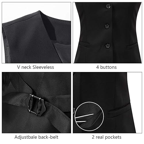Women's V-Neck Suit Vest 4 Button Formal Office Work Business Sleeveless Vests For Women Waistcoat