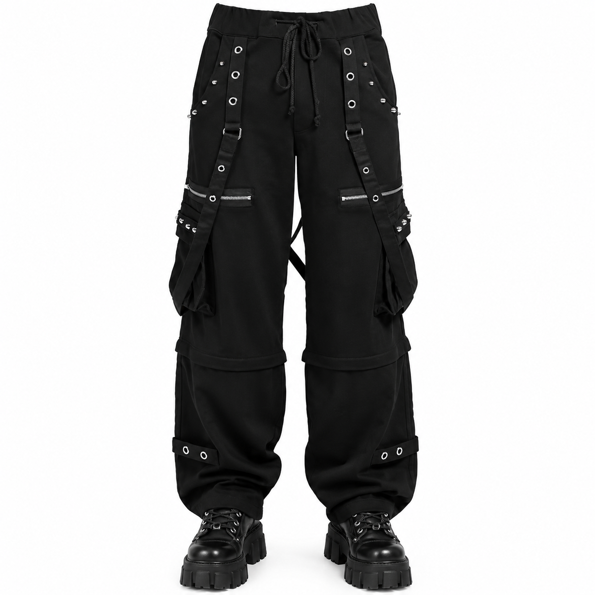 Men's Black Gothic Punk Pants With Straps Fleece Pants Alternative Wears