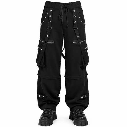 Men's Black Gothic Punk Pants With Straps Fleece Pants Alternative Wears