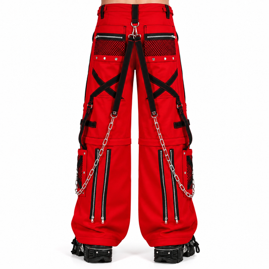 Gothic Bondage Steampunk Rocker Cyber Symbol Pants Red/Black