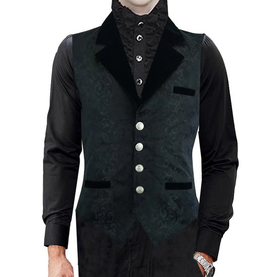 PREMIUM RENAISSANCE MEN'S WAISTCOAT BLACK BROCADE ARISTOCRAT VEST