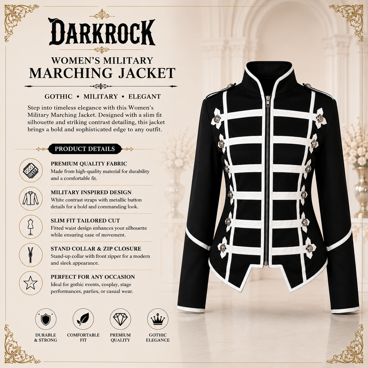 Women's Black Silver Parade Ladies Jacket