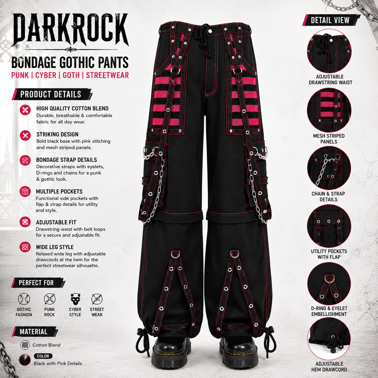 Gothic Extreme Bondage Skater Gothic Punk Rocker Cyber Goth Steampunk Biker Pant