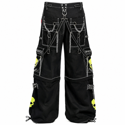 Gothic Bondage Black Lime Big Skull Men Pant Alternative Punk Rock Jeans Emo Trouser Pant Shorts USA