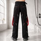 Gothic Men's Black Stylish Pant Trouser Slim fit Straight Black Red Color Pants USA